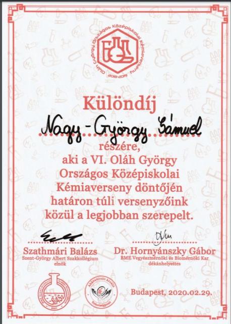 Beszámoló a VI. Oláh György Országos Középiskolai Kémiaverseny döntőjéről